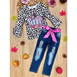 Girls Pastel Pumpkin Leopard Patched Jeans Set Mia Belle Girls, Leopard, 10 -Best Clothing Store GUEST 01b7d936 f48f 4c37 8c36 2e22dfa7b3b5