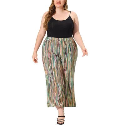 Agnes Orinda Women's Plus Size Boho Palazzo Lounge Wide Leg Pants With Elastic Waist And Stripe 10 Agnes Orinda Women's Plus Size Boho Palazzo Lounge Wide Leg Pants With Elastic Waist And Stripe - Image 8