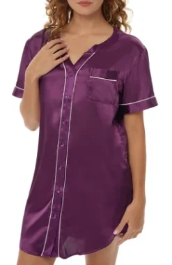 Womens Satin Night Shirt, Boyfriend Style Short Sleeve Sleep Shirt 16 Womens Satin Night Shirt, Boyfriend Style Short Sleeve Sleep Shirt -Best Clothing Store GUEST 03602e44 84c6 48c2 8313 e5aa6fea3c4d