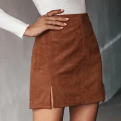 Women's Faux Suede Side Split Mini Skirt - Cupshe - Brown -Best Clothing Store GUEST 03a1f4b7 838d 4dfe b12b aec76288fc3b
