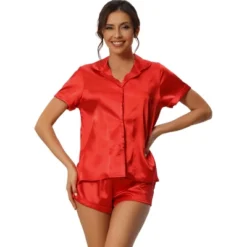Cheibear Women's Satin Button Short Sleeve Shirt And Shorts 2 Pcs Pajama Set -Best Clothing Store GUEST 03a44a3d 789a 46bc 90d7 0010bf921bee