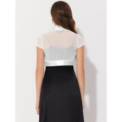 Allegra K Women's Cap Sleeve Business Open Front Mesh Crop Shrug Bolero 5 Allegra K Women's Cap Sleeve Business Open Front Mesh Crop Shrug Bolero - Image 3