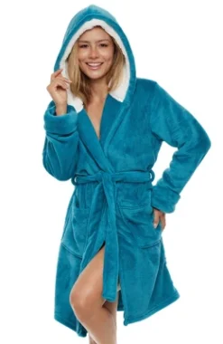 Women's Classic Plush Hooded Robe, Short Fleece Bathrobe With Hood -Best Clothing Store GUEST 054ae269 9ed7 4f6b 8586 35614fac9538