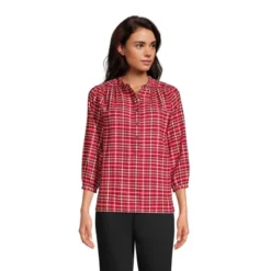 Lands' End Women's Flannel 3/4 Sleeve Smocked Shoulder Popover Shirt -Best Clothing Store GUEST 05771317 1e87 444e ae24 bc84a1a4e213