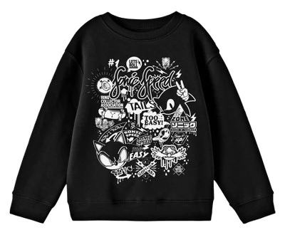 Bioworld Sonic The Hedgehog "Let's Roll" Monochrome Street Art Youth Black Crew Neck Sweatshirt 5 Bioworld Sonic The Hedgehog "Let's Roll" Monochrome Street Art Youth Black Crew Neck Sweatshirt - Image 3