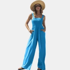 Women's Straight Neck Wide Straps Smocked Wide Leg Jumpsuit - Cupshe -Best Clothing Store GUEST 063c7a2e e999 42a8 9fd7 7e1d3fa5b322
