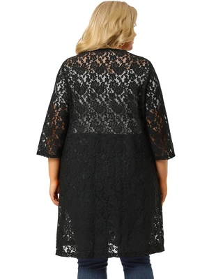 Agnes Orinda Women's Plus Size Lace Open Front 3/4 Sleeve Long Cardigans 6 Agnes Orinda Women's Plus Size Lace Open Front 3/4 Sleeve Long Cardigans - Image 4