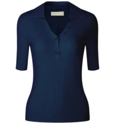 Hobemty Women's Flap Collar V Neck Short Sleeve Fitted Ribbed Knit Blouse -Best Clothing Store GUEST 06862617 44ff 4b5e b6de 437b7cc5ac76