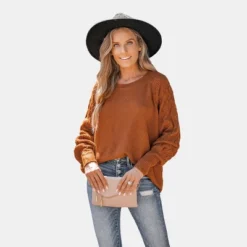 Women's Pumpkin Spice Textured Knit Sweater - Cupshe -Best Clothing Store GUEST 073ad03e 7f4a 42e7 9126 667933087067