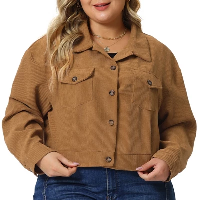 Agnes Orinda Women's Plus Size Lightweight Cropped Button Down Corduroy Shacket Jackets 2 Agnes Orinda Women's Plus Size Lightweight Cropped Button Down Corduroy Shacket Jackets