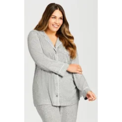 Women's Plus Size Hacci Button Top - Gray | AVENUE -Best Clothing Store GUEST 07e5c146 97d6 46da af3f 7f04f13010d8