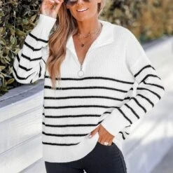 Women's Striped Drop Sleeve Sweater - Cupshe