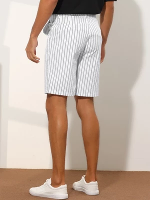 Lars Amadeus Men's Regular Fit Lightweight Business Striped Chino Shorts 4 Lars Amadeus Men's Regular Fit Lightweight Business Striped Chino Shorts - Image 2