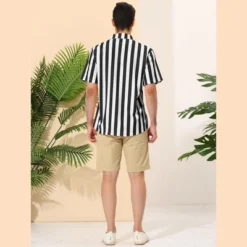 Lars Amadeus Men's Summer Vertical Striped Shirt Short Sleeves Button Up Color Block Stripe Shirt -Best Clothing Store GUEST 0bce883a b05c 47ab ab89 7b7f13eb22bb
