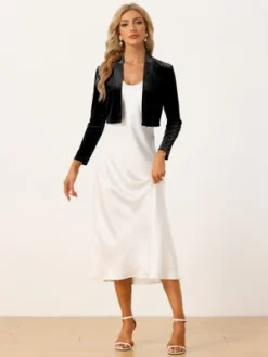 Allegra K Velvet Shrug For Women's Long Sleeve Open Front Cardigan Cropped Bolero Jacket -Best Clothing Store GUEST 0cc03752 d47a 45f7 8b58 5571f5d40d34