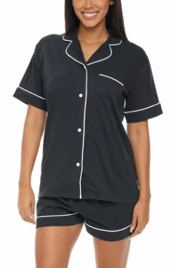 Women's Soft Cotton Knit Jersey Pajamas Lounge Set, Short Sleeve Top And Shorts With Pockets -Best Clothing Store GUEST 0d8cfc78 446e 4fc4 8477 18ffc3970b2d