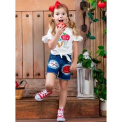 Girls Love To Learn Patched Denim Shorts Set - Mia Belle Girls -Best Clothing Store GUEST 0f863d8a 38c4 4615 b17f 18831c76ec4b