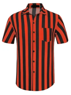 Lars Amadeus Men's Summer Vertical Striped Shirt Short Sleeves Button Up Color Block Stripe Shirt -Best Clothing Store GUEST 1101a855 48ff 40d4 ba39 2845d4605d29