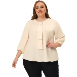 Agnes Orinda Women's Plus Size Work Round Neck Ruffle Chiffon Blouse Top -Best Clothing Store GUEST 113f2841 ee35 4760 89d4 d78d285adf39