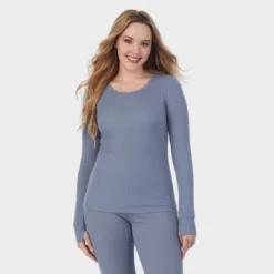 Warm Essentials By Cuddl Duds Women's Retro Ribbed Long Sleeve Scoop Neck Pajama Top -Best Clothing Store GUEST 1333d2c7 8ff8 458d 8648 f98e413b92aa