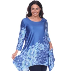Women's Plus Size 3/4 Sleeve Printed Rella Tunic Top With Pockets - White Mark -Best Clothing Store GUEST 1513dba3 6661 4279 b1f5 0106f02dff7f