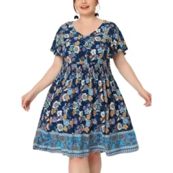 Agnes Orinda Women's Plus Size Fashion Boho Floral Smock Waist Outfits Midi Dresses -Best Clothing Store GUEST 1635fe46 f257 4b94 b7fc 7ad011ab8f93