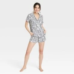 Women's Beautifully Soft Short Sleeve Notch Collar Top And Shorts Pajama Set - Stars Above™ -Best Clothing Store GUEST 169d57a3 fc59 46d8 b20e cc49e1615a6b