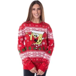 SpongeBob SquarePants Men's Snowflake Catching Ugly Sweater Knit Pullover