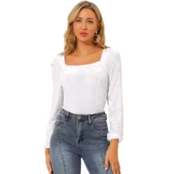 Allegra K Women's Velvet Top Long Sleeve Square Neck Blouse Shirt -Best Clothing Store GUEST 187e9427 560d 4386 8cd2 6571e26115ed