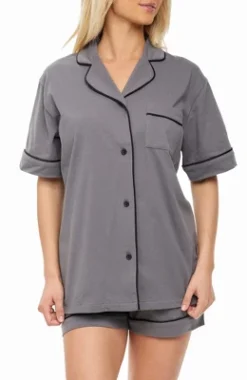 Women's Soft Cotton Knit Jersey Pajamas Lounge Set, Short Sleeve Top And Shorts With Pockets -Best Clothing Store GUEST 18a3bd7f efe4 4be5 b9f5 0f1692c7f98e