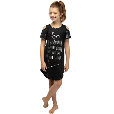 Intimo Big Girls' Harry Potter I Solemnly Swear Shoulder Cut Out Nightgown Black 4 Intimo Big Girls' Harry Potter I Solemnly Swear Shoulder Cut Out Nightgown Black - Image 2