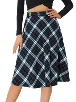 Allegra K Women's Tartan Plaid High Waist Belted Vintage A-Line Midi Skirt -Best Clothing Store GUEST 1ae94287 c43a 4be6 8699 89b79ced9667
