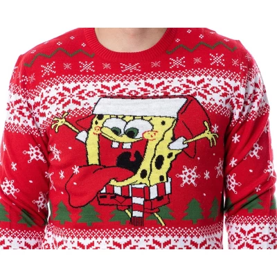 SpongeBob SquarePants Men's Snowflake Catching Ugly Sweater Knit Pullover 4 SpongeBob SquarePants Men's Snowflake Catching Ugly Sweater Knit Pullover - Image 2