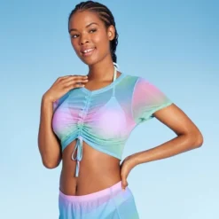 Women's Mesh Drawstring Ruched Cover Up Top - Wild Fable™ -Best Clothing Store GUEST 1b317db4 9517 49de a898 1f376c4edc42