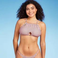 Women's Cut Out High Neck Bikini Top - Wild Fable™ Multi Check Print -Best Clothing Store GUEST 1c6ef936 8fd2 4c30 b9fa 0a3be9026dfd