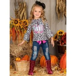 Girls Pastel Pumpkin Leopard Patched Jeans Set Mia Belle Girls, Leopard, 10 -Best Clothing Store GUEST 1cb1ed3c b539 4415 859b 6ed6036684d1