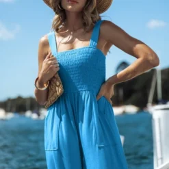 Women's Straight Neck Wide Straps Smocked Wide Leg Jumpsuit - Cupshe -Best Clothing Store GUEST 1e1bdbb0 4602 4b5a 97e8 11e334bd88e5