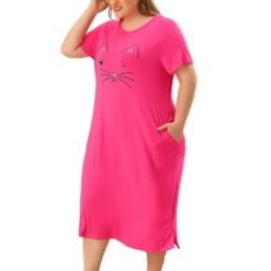 Agnes Orinda Womens Plus Size Short Sleeve Cute Cat Print Pockets Nightgown -Best Clothing Store GUEST 1e994032 84f0 4ef8 9217 52017ea37e0f
