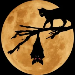 Junior's Design By Humans Halloween - Moon (The Cat And The Bat) By MonkeyStore T-Shirt