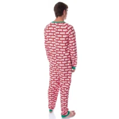 Marvel Logo Unionsuit With Christmas Lights Adult Onesie Pajamas Pjs Red