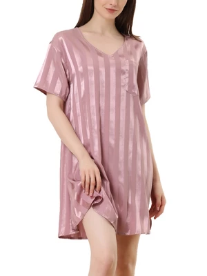 Cheibear Womens Sleepwear Pajama Dress Lounge Short Sleeve Striped Nightgown 10 Cheibear Womens Sleepwear Pajama Dress Lounge Short Sleeve Striped Nightgown - Image 8