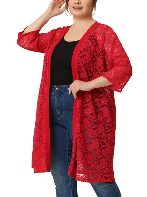 Agnes Orinda Women's Plus Size Lace Open Front 3/4 Sleeve Long Cardigans 16 Agnes Orinda Women's Plus Size Lace Open Front 3/4 Sleeve Long Cardigans - Image 14