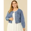 Agnes Orinda Women's Plus Size Long Sleeves Button Down Crew Neck Short Denim Jacket -Best Clothing Store GUEST 1ff0bdfd 57dc 456d 9aba d02c3b999a6c