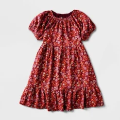 Girls' Adaptive Short Sleeve Woven Dress - Cat & Jack™ Burgundy -Best Clothing Store GUEST 211fa217 4ea6 4756 8830 ec545739c8dd