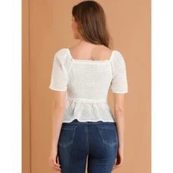 Allegra K Women's Smocked Square Neck Semi-Sheer Ruffle Summer Swiss Dots Blouse -Best Clothing Store GUEST 23f91fca 78c2 48d1 9c80 759ac026d157