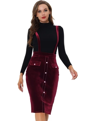 Allegra K Women's High Waist Overall Pencil Bodycon Midi Suspender Pinafore Skirts 7 Allegra K Women's High Waist Overall Pencil Bodycon Midi Suspender Pinafore Skirts - Image 5