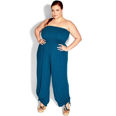 Women's Plus Size Smocked Jumpsuit - Blue | CITY CHIC 5 Women's Plus Size Smocked Jumpsuit - Blue | CITY CHIC - Image 3
