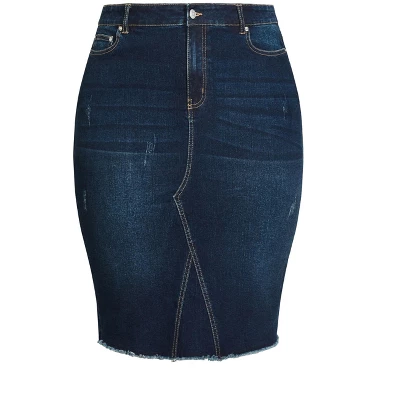 Women's Plus Size Denim Stretch Skirt - Dark Wash | AVENUE 4 Women's Plus Size Denim Stretch Skirt - Dark Wash | AVENUE - Image 2