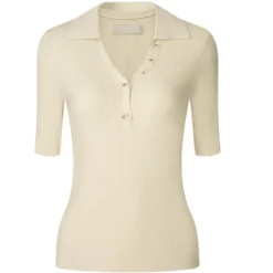 Hobemty Women's Flap Collar V Neck Short Sleeve Fitted Ribbed Knit Blouse -Best Clothing Store GUEST 288b84a4 f2a4 4bed aaa3 7c2a26c75949