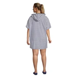 Lands' End Women's Terry V-neck Short Sleeve Hooded Swim Cover-up Dress With Pocket